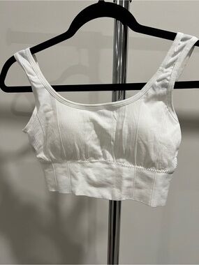 White Ribbed Scoop Sports Bra